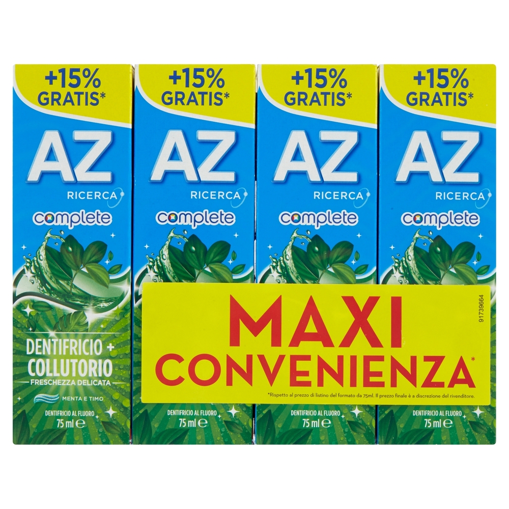 AZ Ricerca Dentifricio Complete+Collutorio Freschezza Delicata 4x65+10 ml
